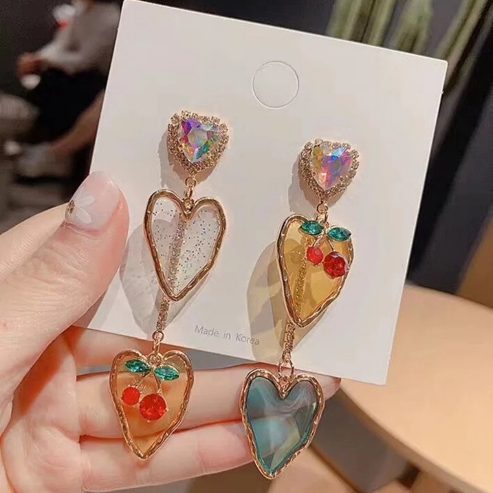 Elegant Acrylic Heart Cherry Drop Earrings